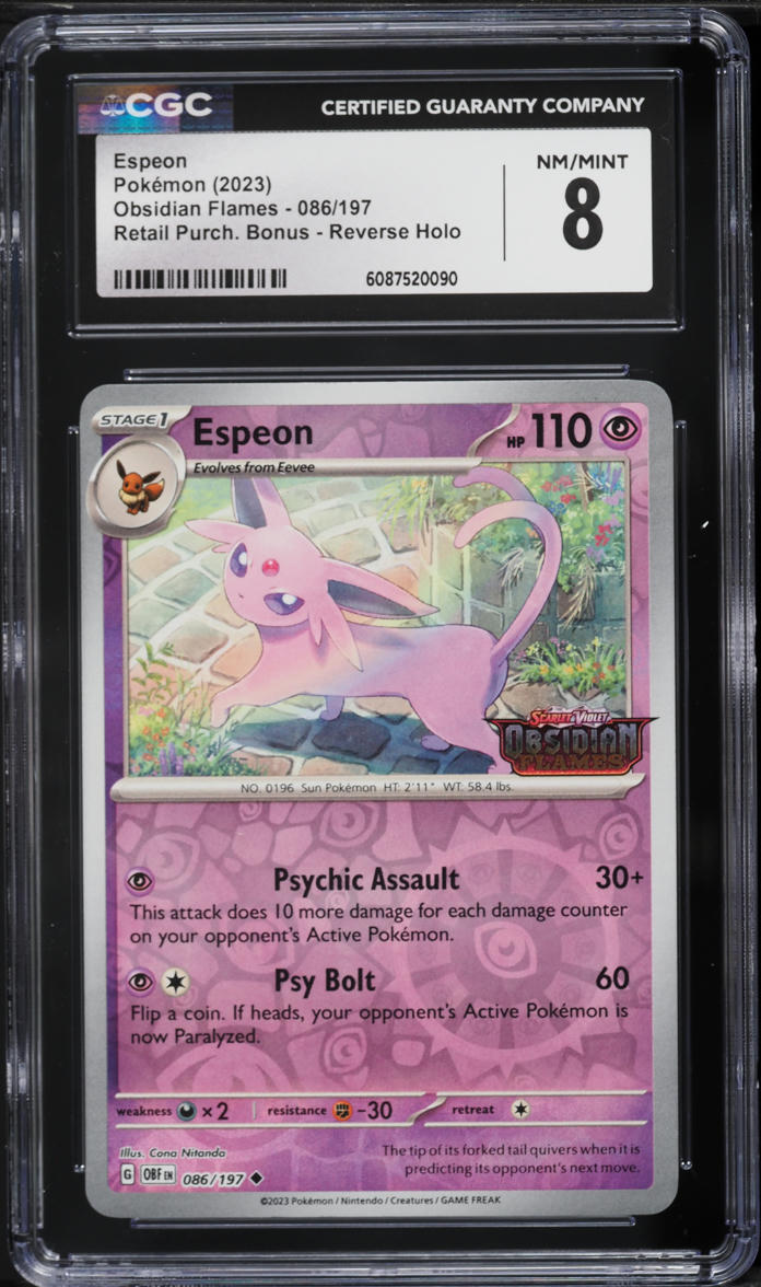 2023 Pokemon Scarlet & Violet Obsidian Flames Retail Reverse Holo Espeon #86 CGC 8 NM-MT
