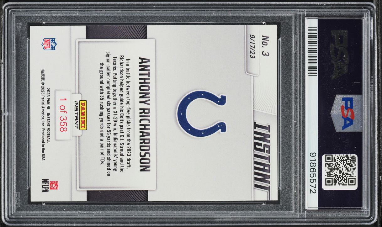 2023 Panini Instant NFL Anthony Richardson ROOKIE /358 #3 PSA 9 MINT