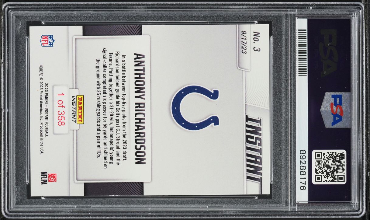 2023 Panini Instant NFL Anthony Richardson ROOKIE #3 PSA 9 MINT