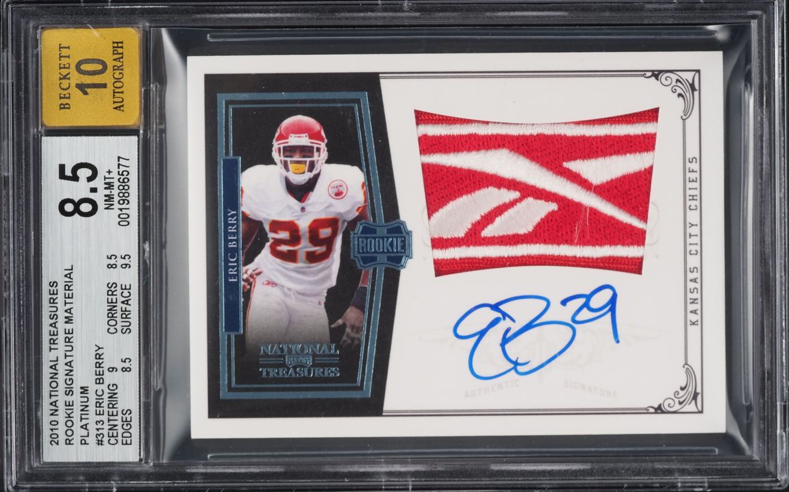 2010 National Treasures Signature Platinum Eric Berry ROOKIE PATCH AUTO /5 #313 BGS 8.5