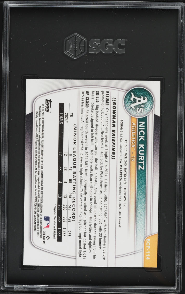 2025 Bowman Chrome Reptilian Refractor Nick Kurtz PROSPECT #BCP-114 SGC 9 MINT