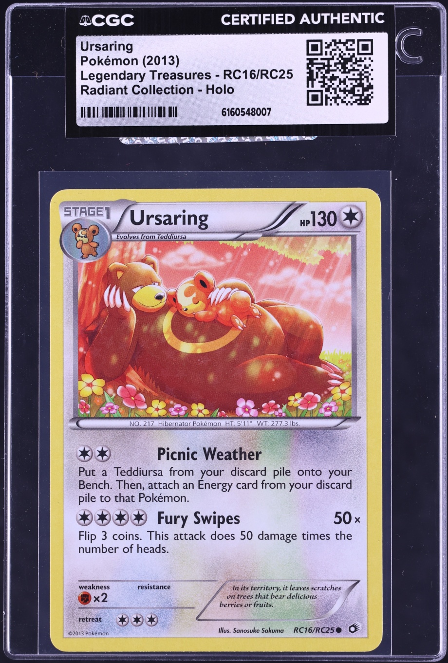 2013 Pokemon Black & White Legendary Treasures Radiant Collection Holo Ursaring #RC16 CGC AUTH