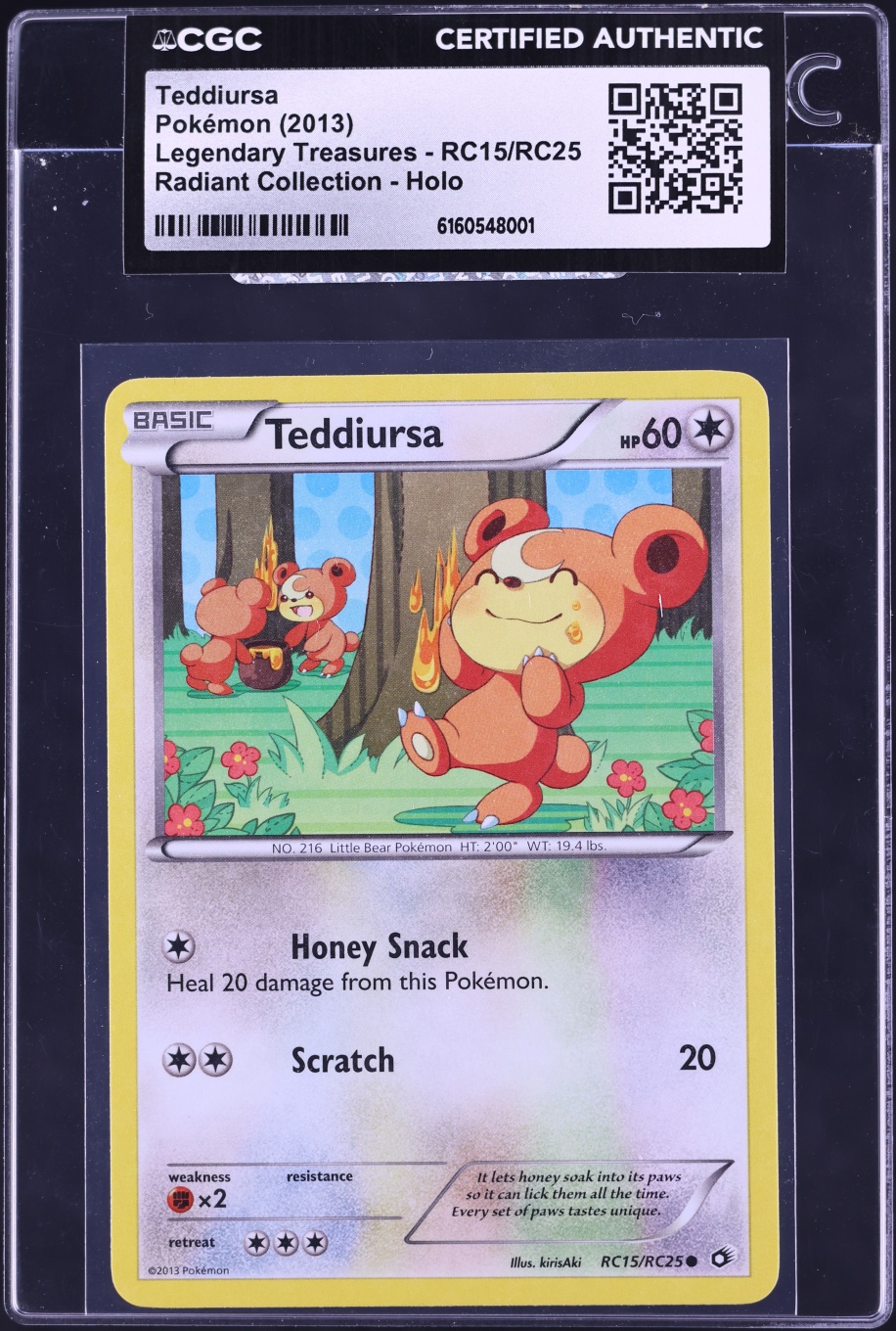 2013 Pokemon Black & White Legendary Treasures Radiant Collection Holo Teddiursa #RC15 CGC AUTH