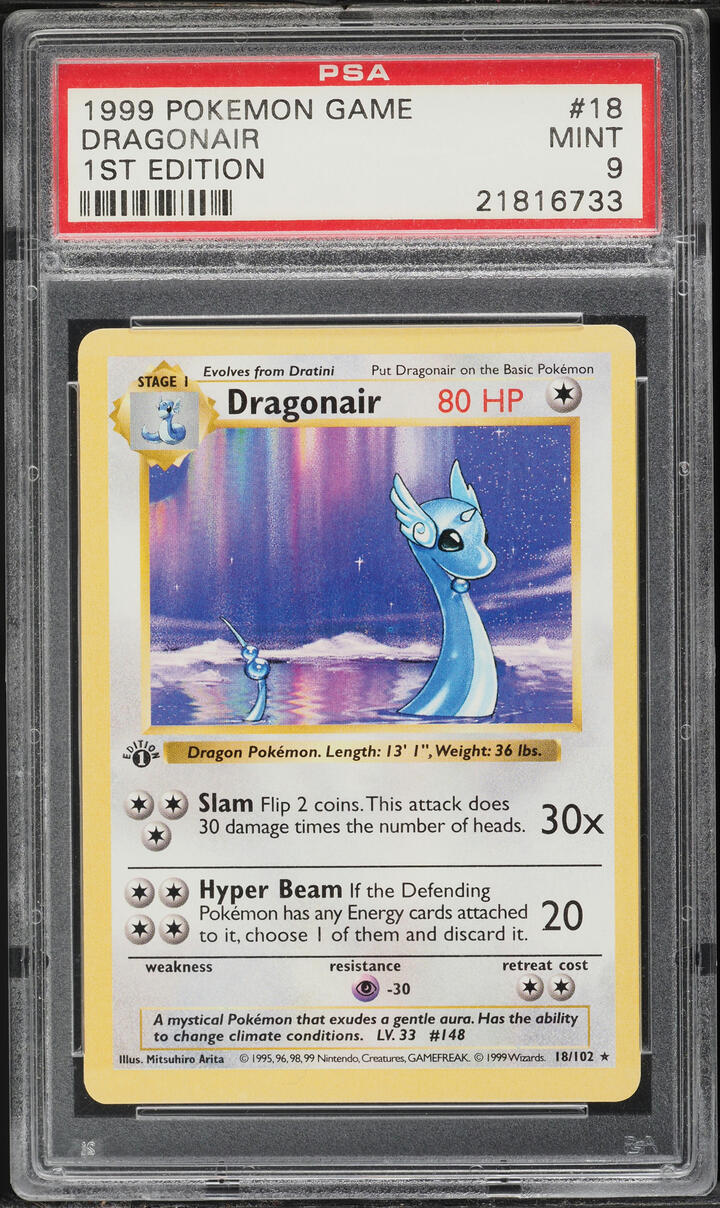 1999 Pokemon Base Set Shadowless 1st Edition Dragonair #18 PSA 9 MINT