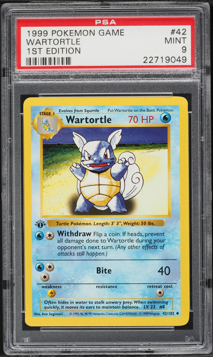 1999 Pokemon Base Set Shadowless 1st Edition Wartortle #42 PSA 9 MINT