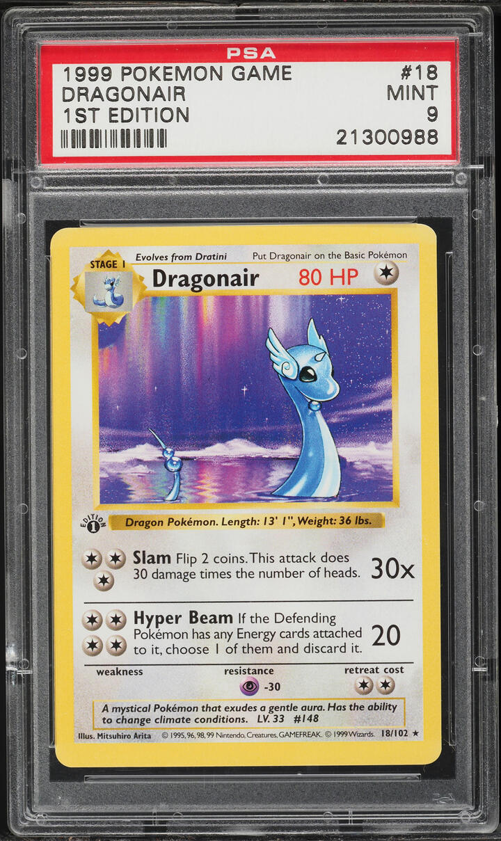 1999 Pokemon Base Set Shadowless 1st Edition Dragonair #18 PSA 9 MINT
