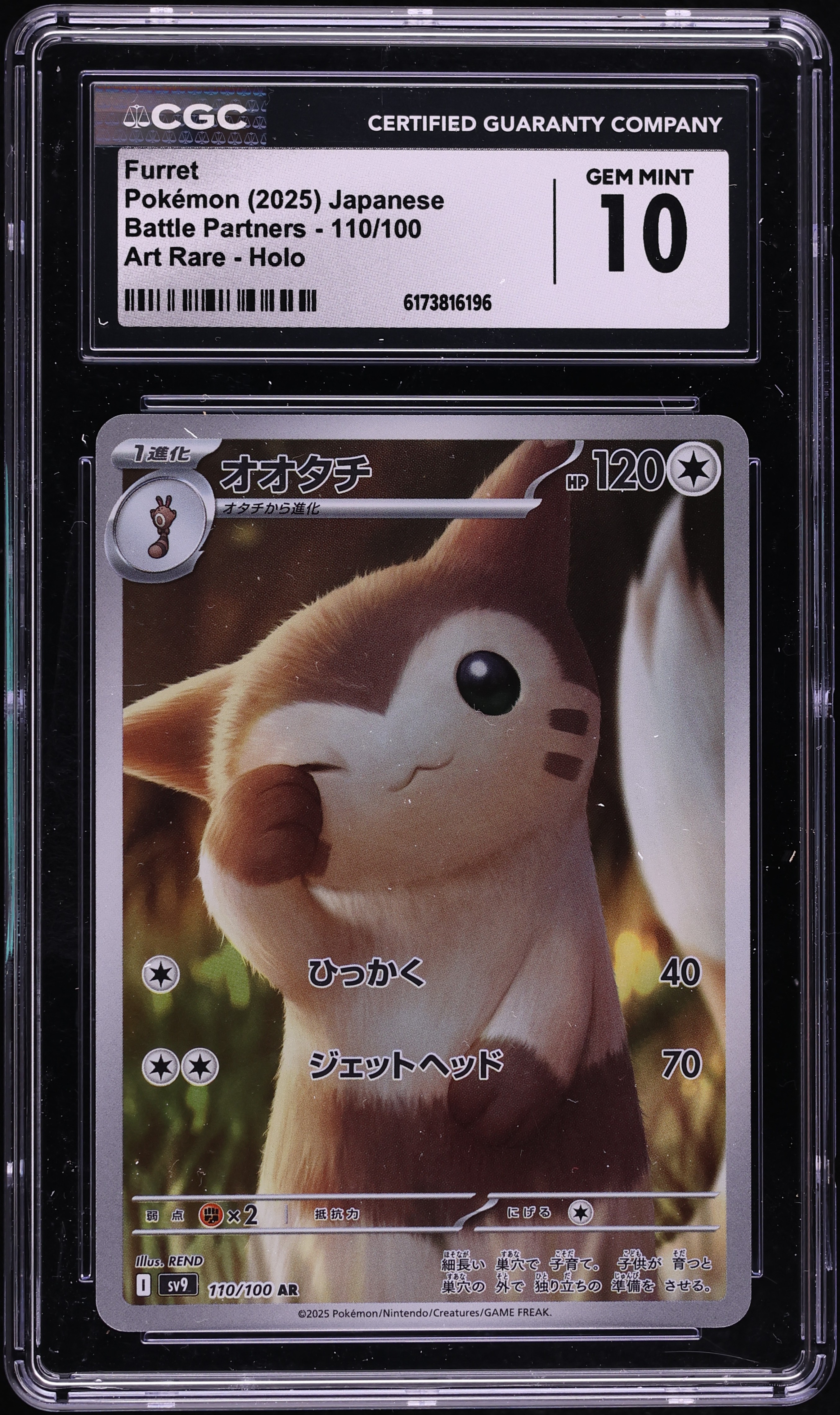 2025 Pokemon Japanese Scarlet & Violet Battle Partners AR Furret #110 CGC 10 GEM MINT