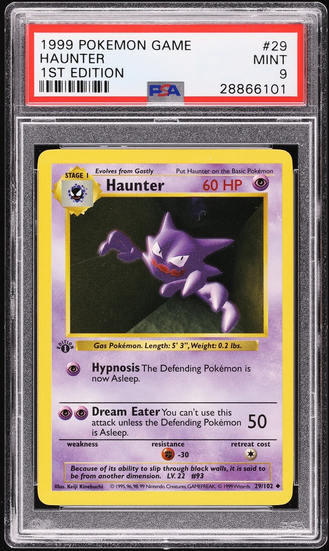 1999 Pokemon Base Set Shadowless 1st Edition Haunter #29 PSA 9 MINT