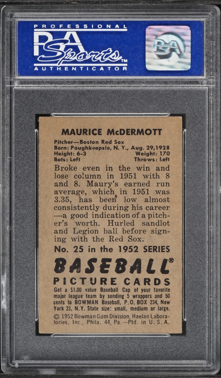 1952 Bowman Maurice McDermott #25 PSA 7 NRMT