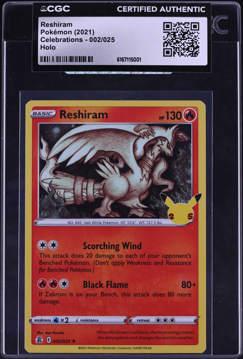 2021 Pokemon Sword & Shield Celebrations Holo Reshiram #2 CGC AUTH