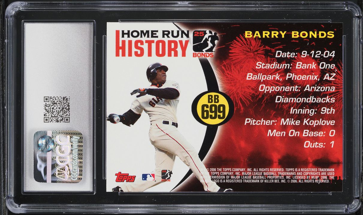 2006 Topps Home Run History Barry Bonds #BB699 CGC 10 GEM MINT