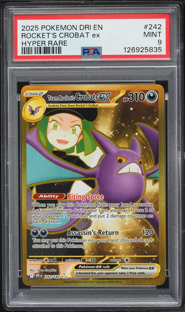 2025 Pokemon SV Destined Rivals Gold Rare Team Rocket's Crobat ex #242 PSA 9 MINT
