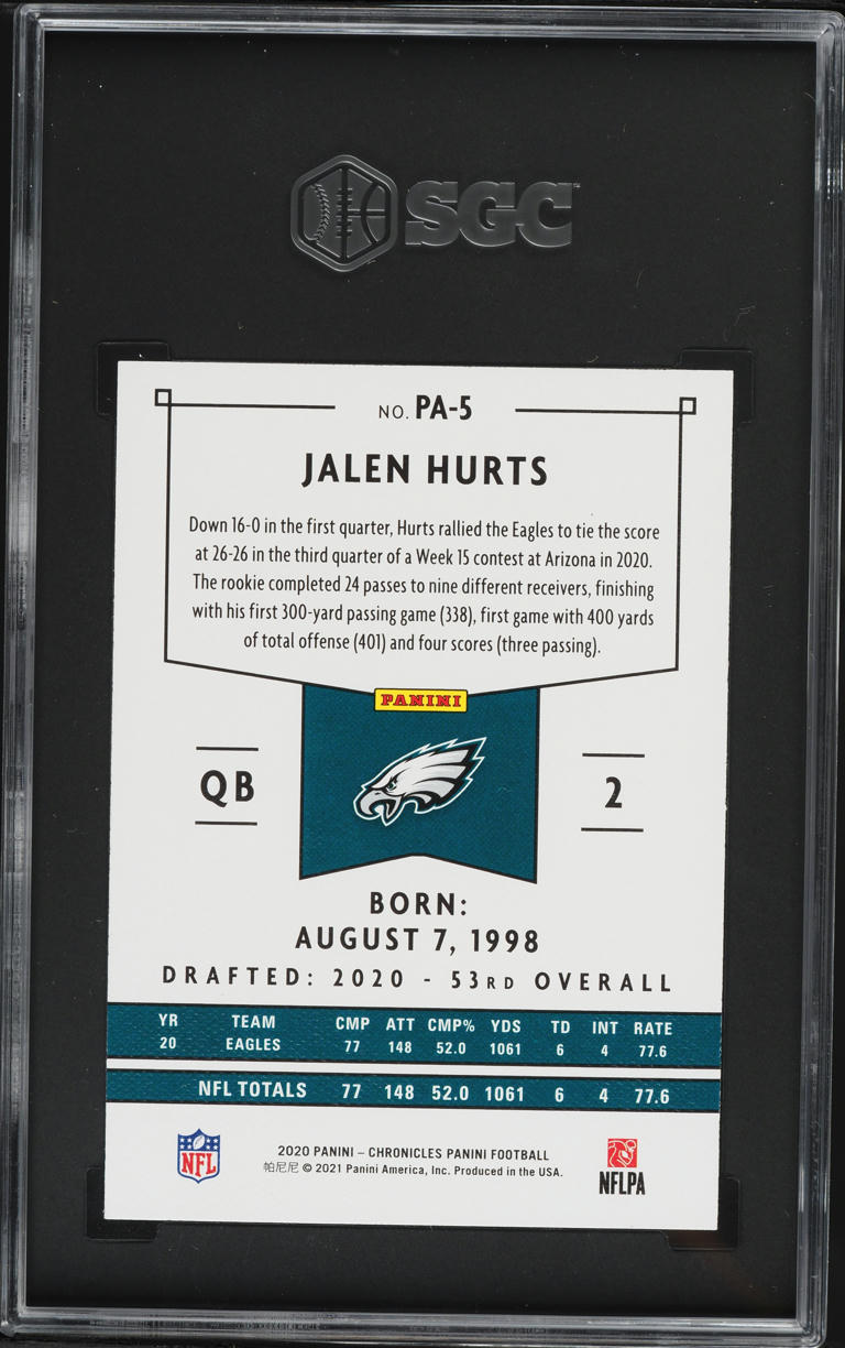 2020 Panini Chronicles Panini Jalen Hurts ROOKIE #PA-5 SGC 10 GEM MINT