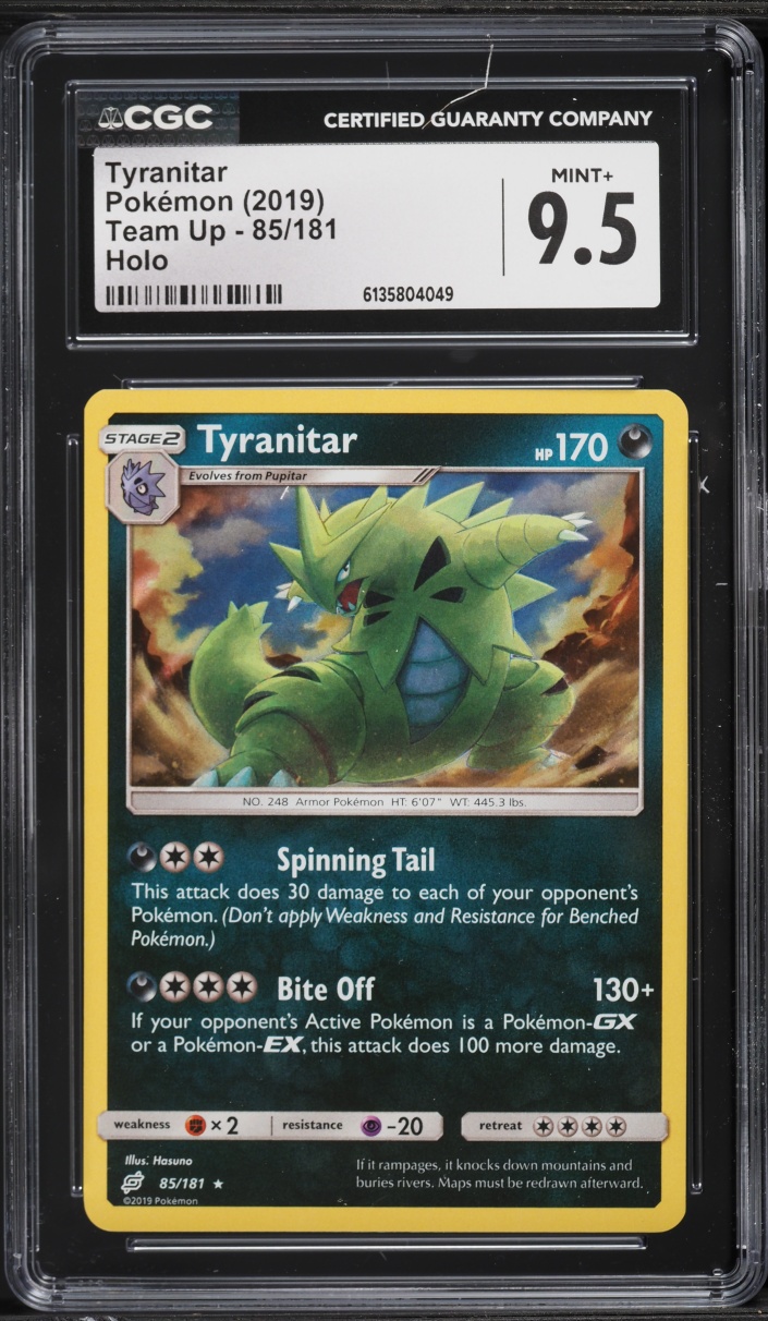 2019 Pokemon Sun & Moon Team Up Holo Tyranitar #85 CGC 9.5 MINT+