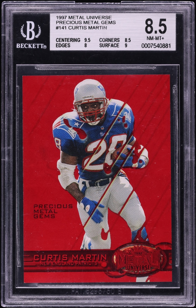 1997 Metal Universe Precious Metal Gems PMG Red Curtis Martin /150 #141 BGS 8.5 NM-MT+