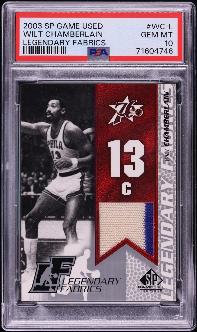 2003 SP Game Used Legendary Fabrics Wilt Chamberlain PATCH #WC-L PSA 10 GEM MINT