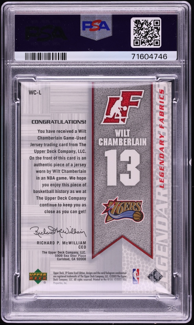 2003 SP Game Used Legendary Fabrics Wilt Chamberlain PATCH #WC-L PSA 10 GEM MINT - Photo 2