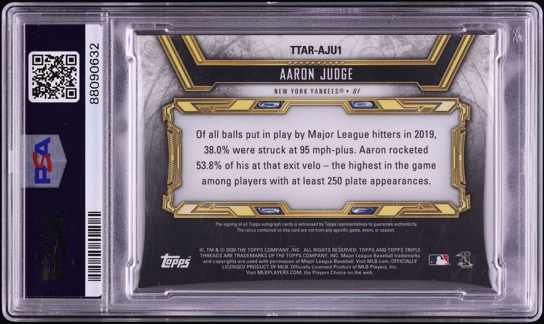 2020 Topps Triple Threads Relics Wood Aaron Judge PATCH AUTO DNA 10 1/1 #TTAR-AJU1 PSA 8 NM-MT - Photo 2