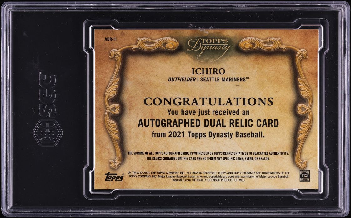 2021 Topps Dynasty Dual Ichiro Suzuki PATCH AUTO 5/5 #ADR-I1 SGC 10 GEM MINT - Photo 2