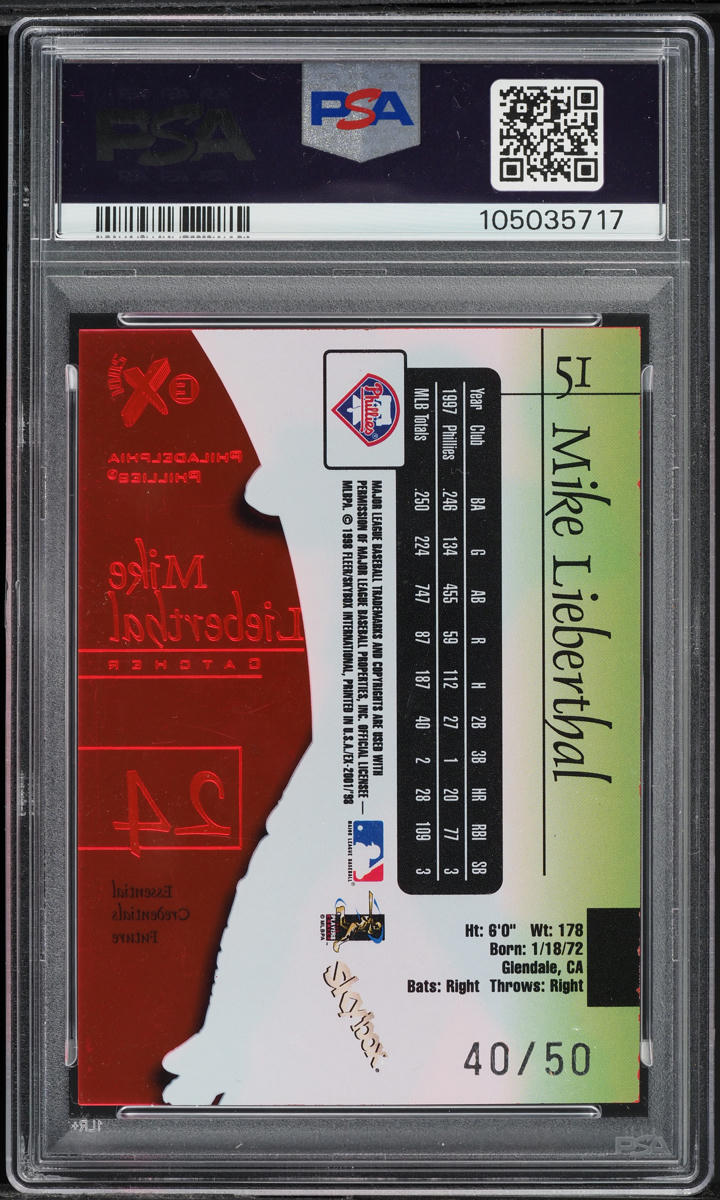 1998 Skybox E-X Essential Credentials Future Mike Lieberthal /50 #51 PSA 5 EX