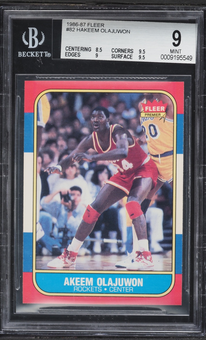 1986 Fleer Basketball Hakeem Olajuwon ROOKIE #82 BGS 9 MINT