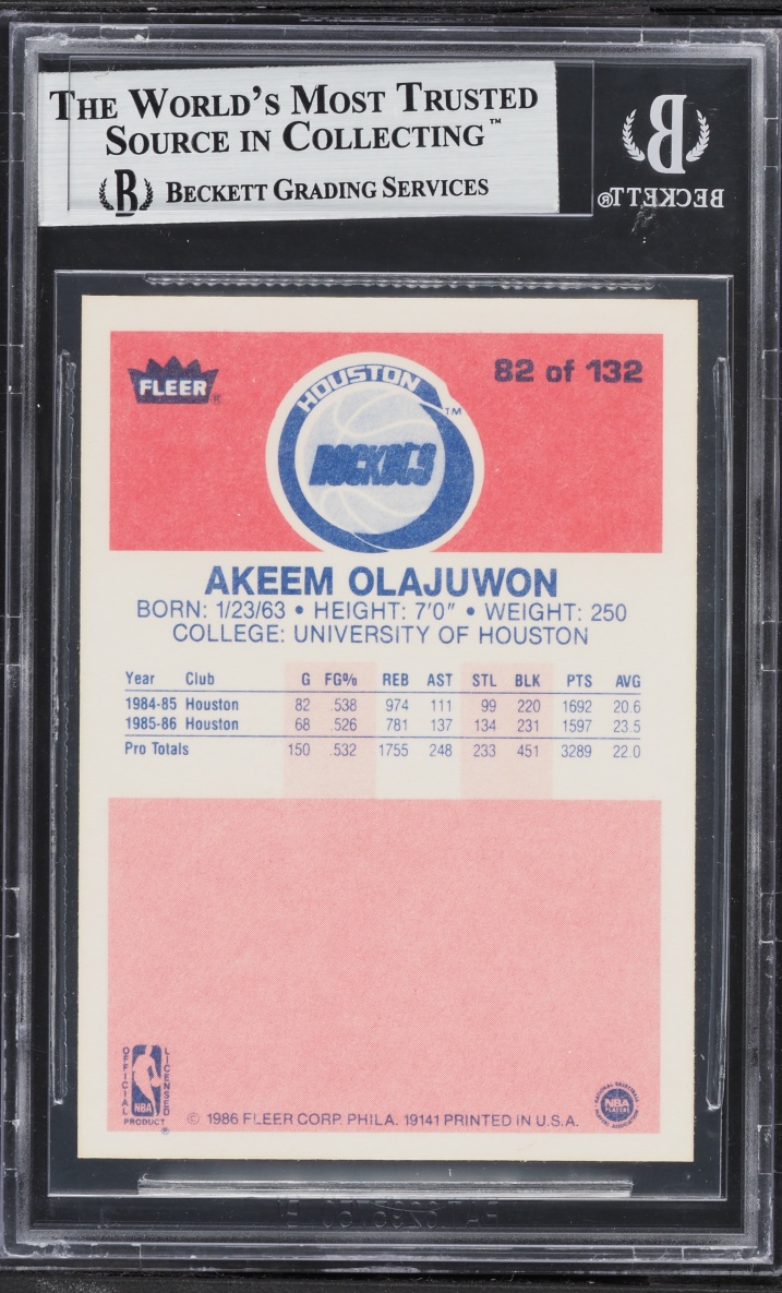 1986 Fleer Basketball Hakeem Olajuwon ROOKIE #82 BGS 9 MINT