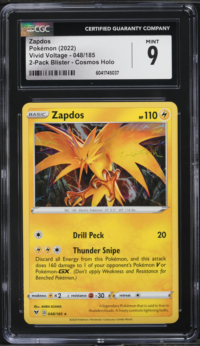 2022 Pokemon Sword & Shield Promo Vivid Voltage Cosmos Holo Zapdos #048 CGC 9 MINT
