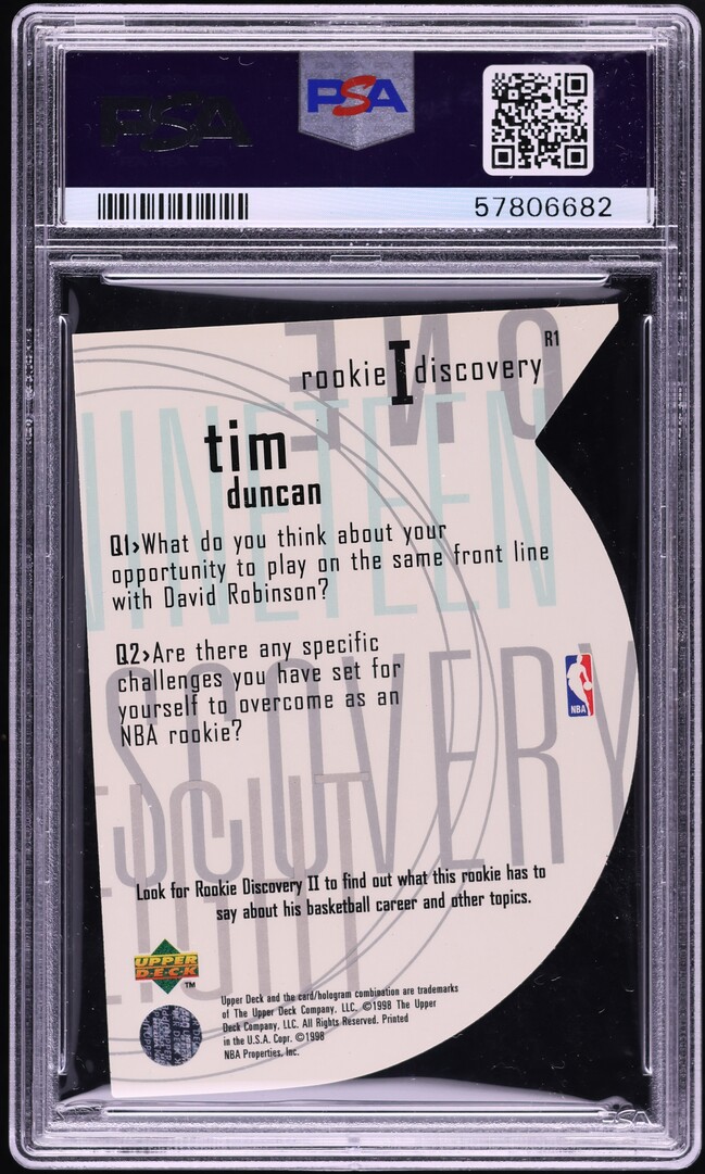 1997 Upper Deck Discovery I Die-Cut Tim Duncan ROOKIE #R1 PSA 10 GEM MINT