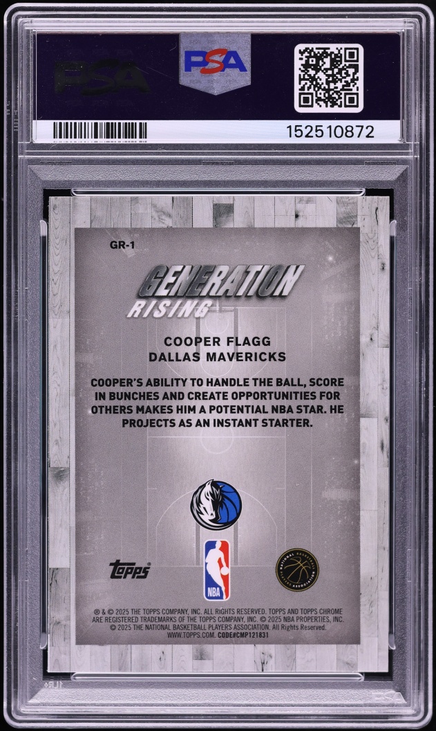 2025 Topps Chrome Generation Rising Purple Geometric Cooper Flagg ROOKIE /75 #GR-1 PSA AUTH