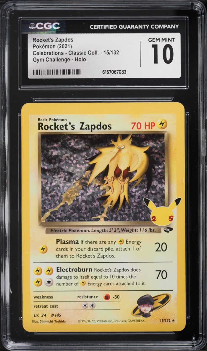 2021 Pokemon Sword & Shield Celebrations Classic Collection Holo Rocket's Zapdos #15 CGC 10 GEM