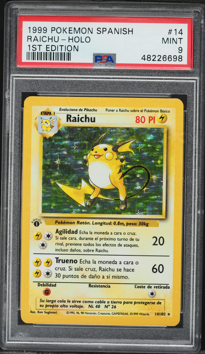 1999 Pokemon Spanish Base Set 1st Edition Holo Raichu #14 PSA 9 MINT