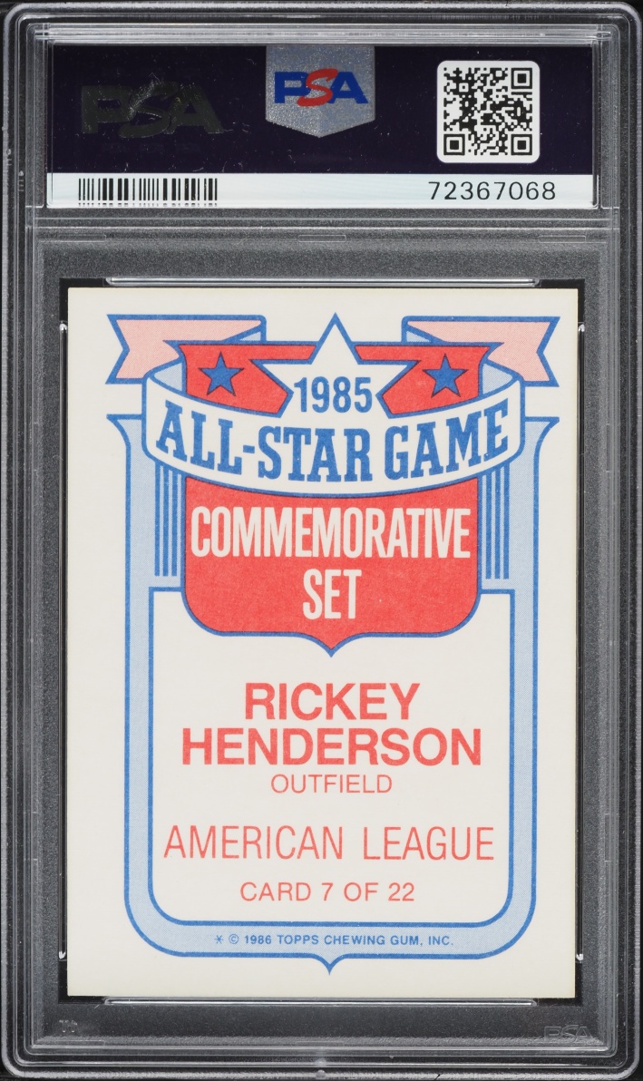 1986 Topps Glossy Set Of 22 Rickey Henderson ALL-STAR #7 PSA 8 NM-MT