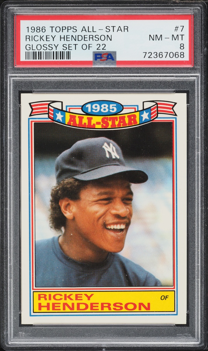 1986 Topps Glossy Set Of 22 Rickey Henderson ALL-STAR #7 PSA 8 NM-MT