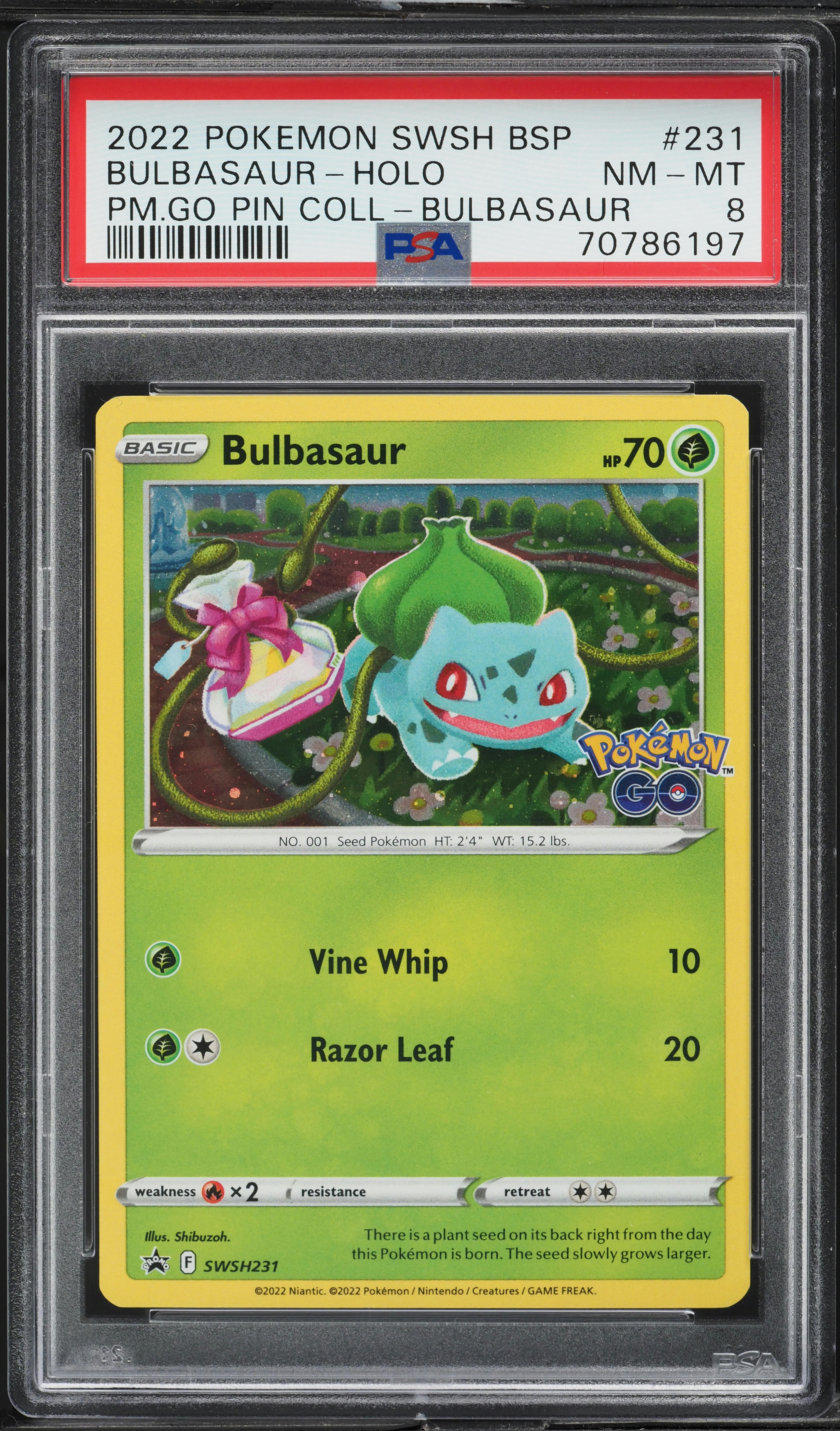 2022 Pokemon SWSH Black Star Promo Pokemon GO Holo Bulbasaur #231 PSA 8 NM-MT