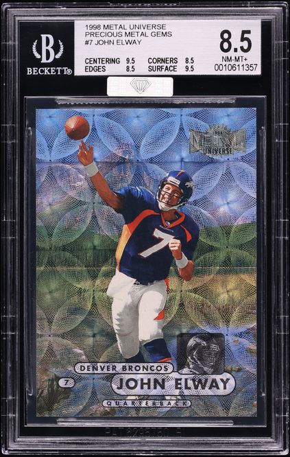 1998 Metal Universe Precious Metal Gems PMG John Elway /50 #7 MBA BGS 8.5 NM-MT+ - Photo 1