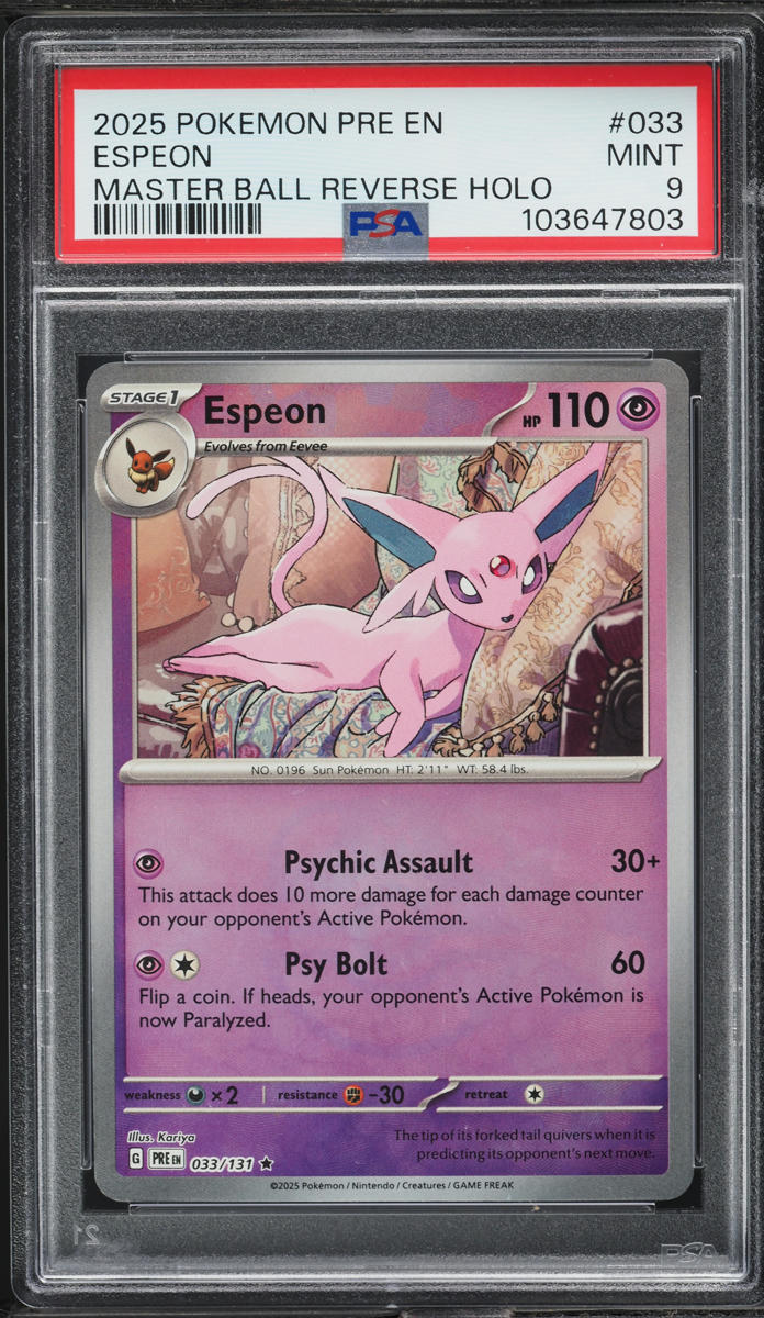 2025 Pokemon SV Prismatic Evolutions Master Ball Holo Espeon #33 PSA 9 MINT