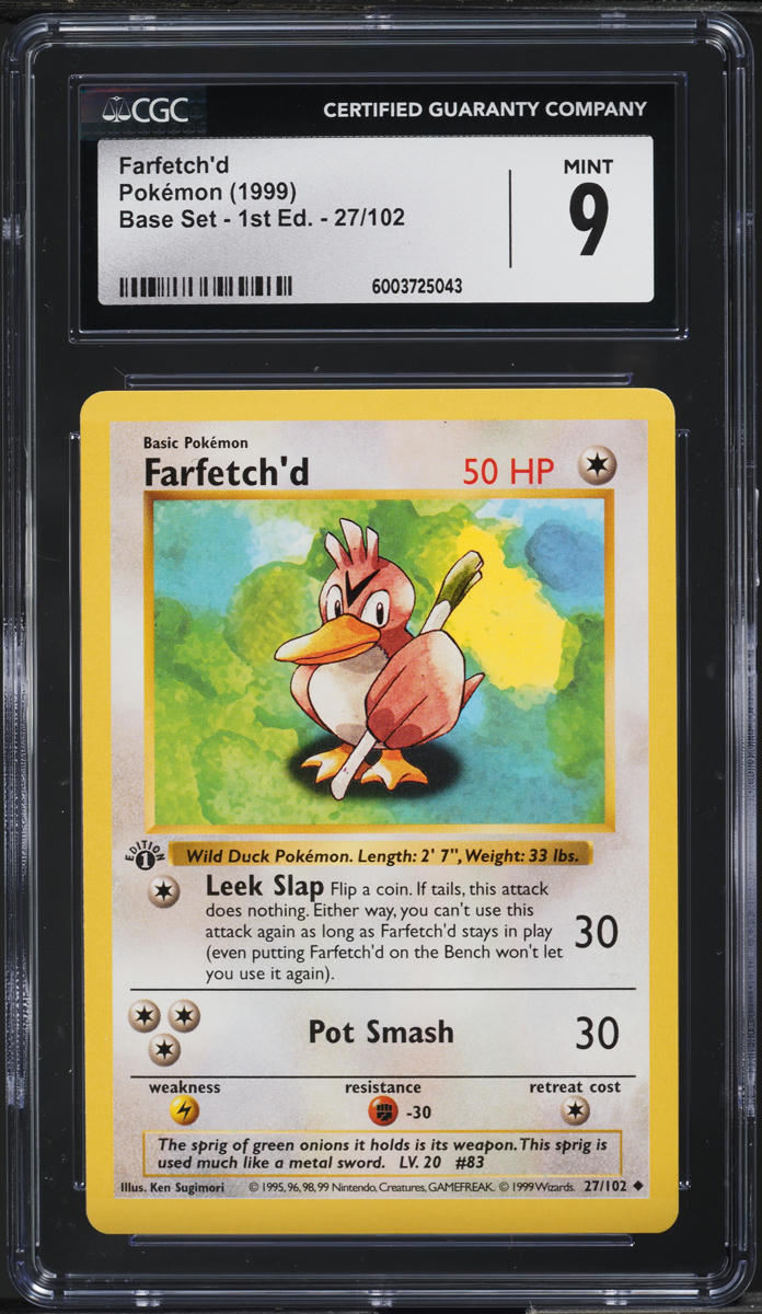 1999 Pokemon Base Set Shadowless 1st Edition Farfetch'd #27 CGC 9 MINT