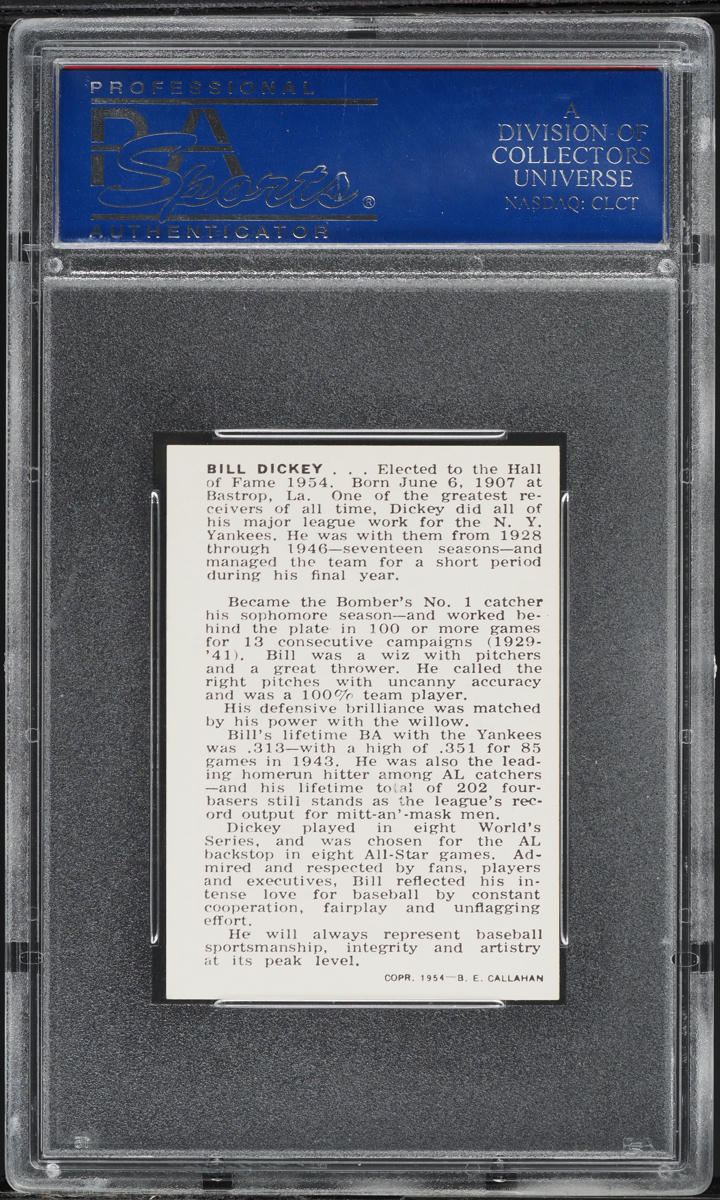 1950 Callahan Hall Of Fame Bill Dickey 1ST PARAGRAPH ENDS HE WAS PSA 8 NM-MT