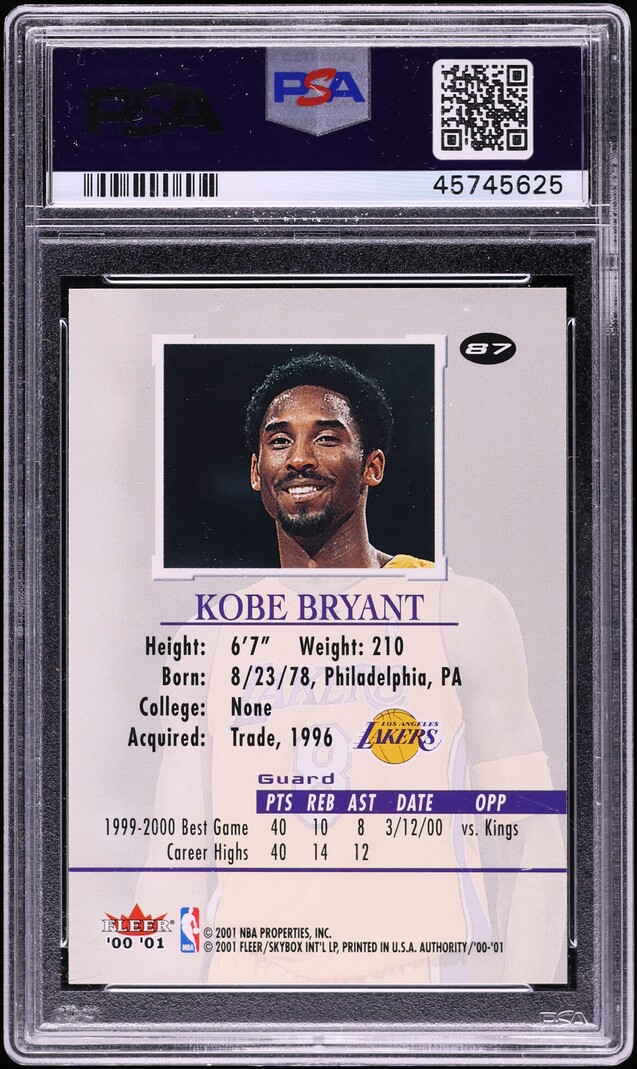 2000 Fleer Authority Kobe Bryant #87 PSA 10 GEM MINT