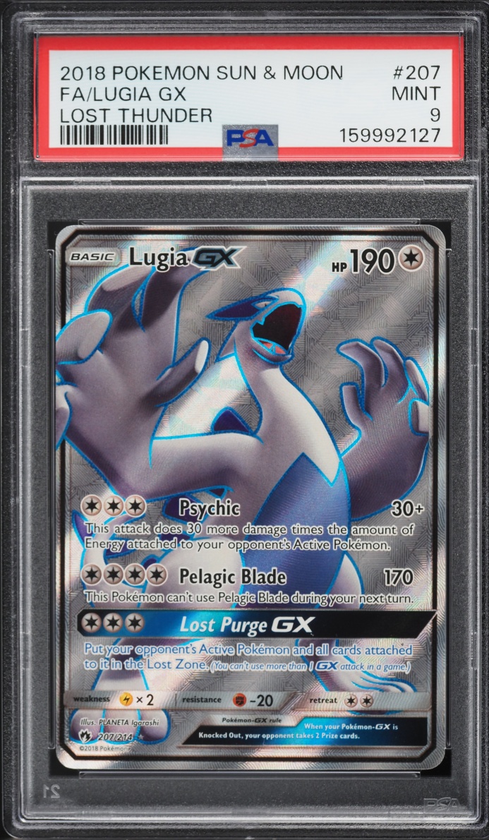2018 Pokemon Sun & Moon Lost Thunder Full Art Lugia GX #207 PSA 9 MINT