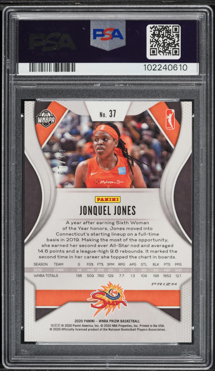 2020 Panini Prizm WNBA Gold Jonquel Jones /10 #37 PSA 10 GEM MINT - Photo 2