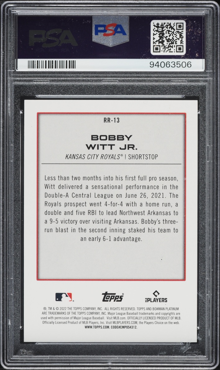 2022 Bowman Platinum Renowned Bobby Witt Jr. ROOKIE #RR13 PSA 10 GEM MINT
