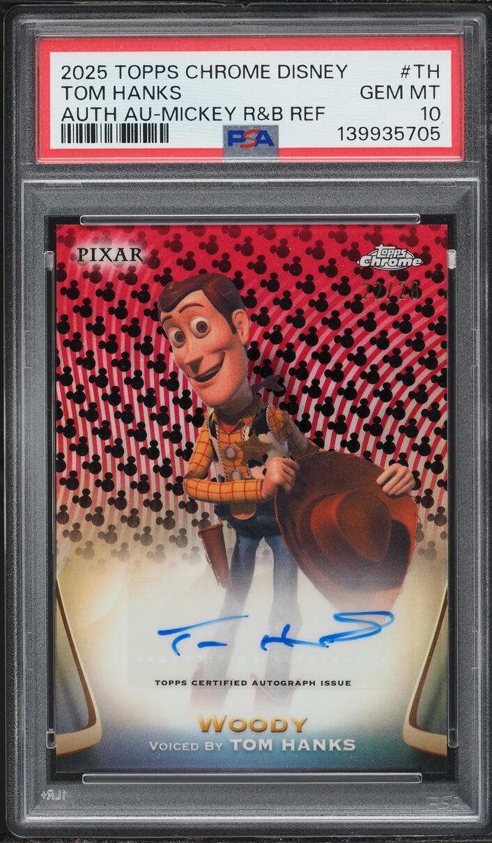 2025 Topps Chrome Disney Mickey R&B Refractor Tom Hanks AUTO /28 #AA-TH PSA 10 GEM MINT