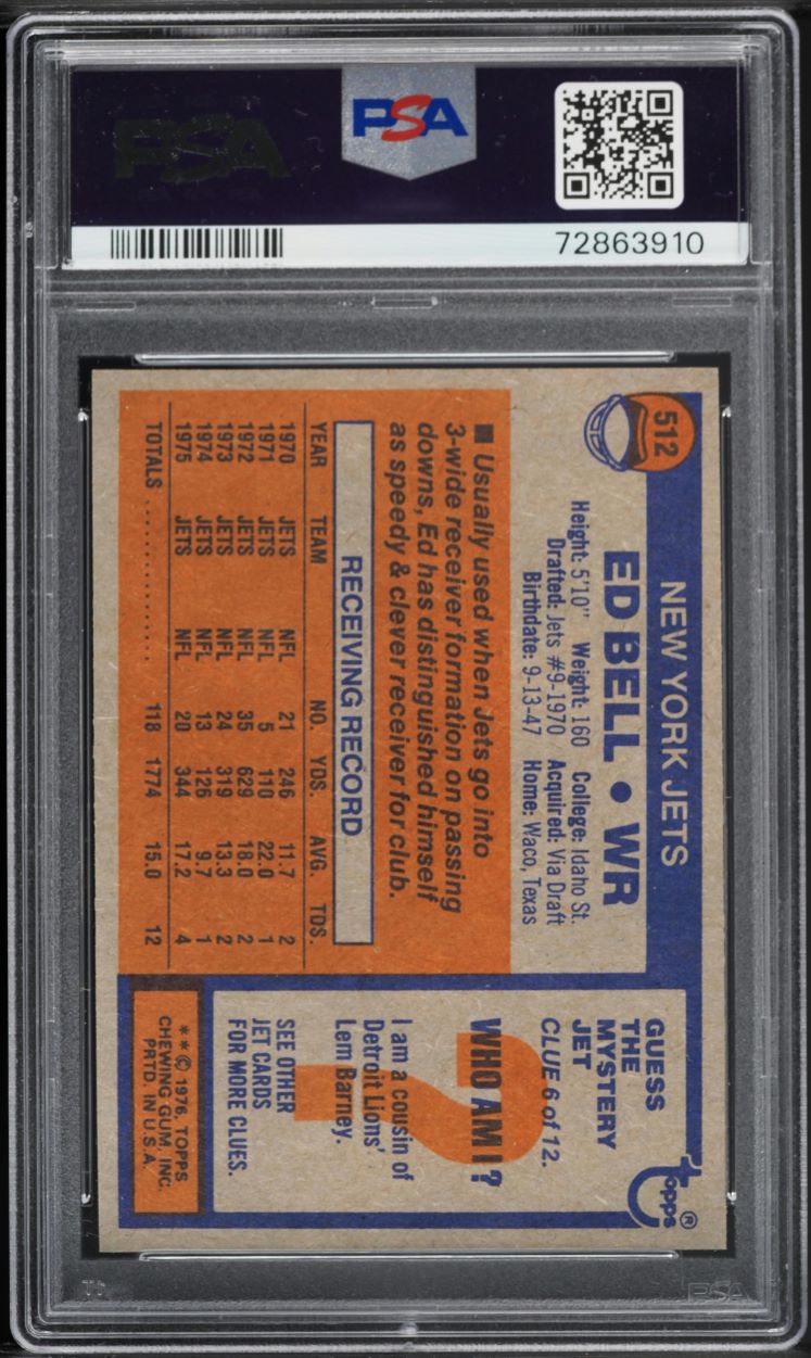 1976 Topps Football Ed Bell #512 PSA 10 GEM MINT