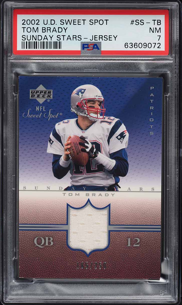2002 Upper Deck Sweet Spot Sunday Stars Tom Brady PATCH /250 #SS-TB PSA 7 NRMT