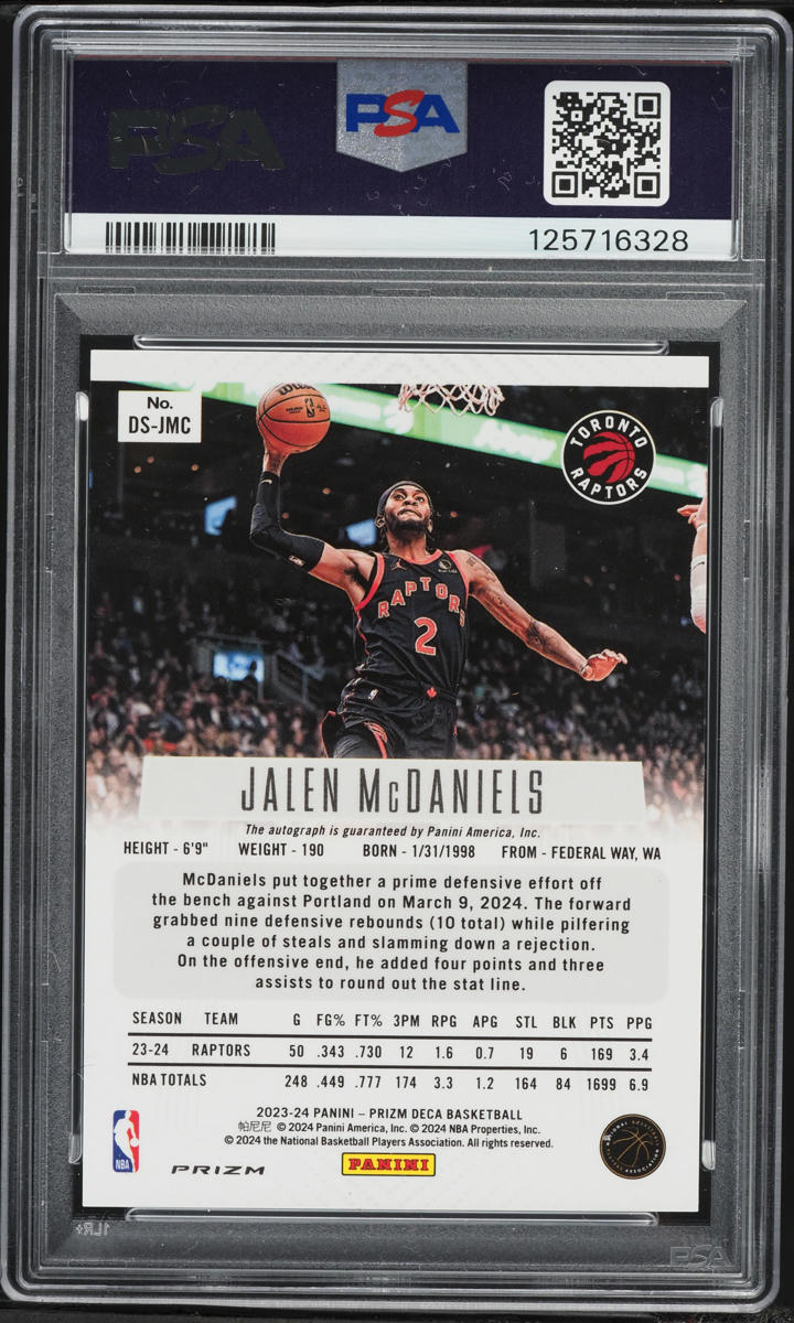 2023 Panini Prizm Deca Silver Jalen McDaniels AUTO #DS-JMC PSA 9 MINT