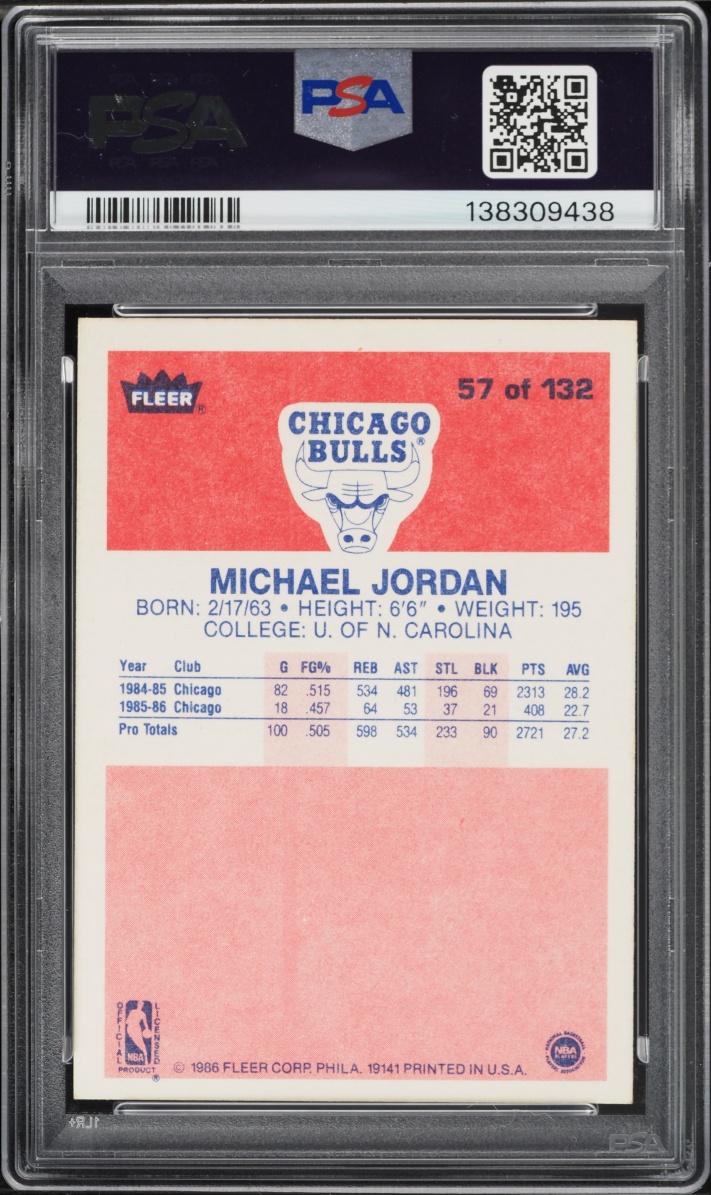 1986 Fleer Basketball Michael Jordan ROOKIE #57 PSA 7 NRMT