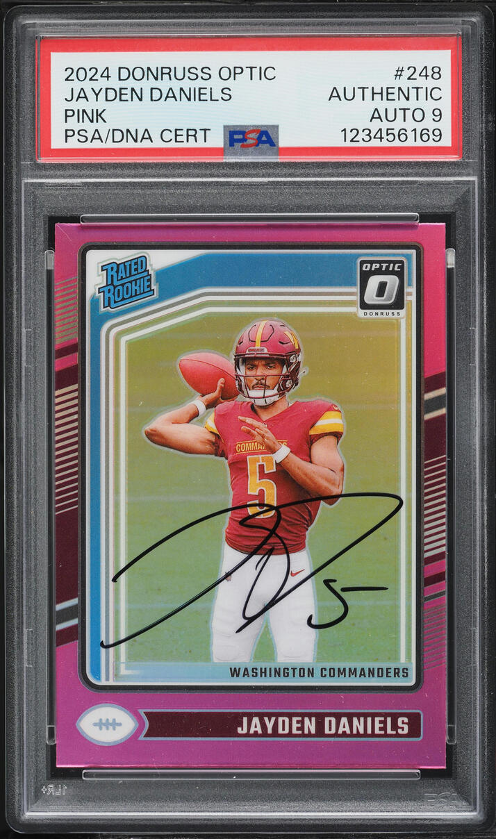 2024 Donruss Optic Pink Jayden Daniels ROOKIE AUTO DNA 9 #248 PSA AUTH