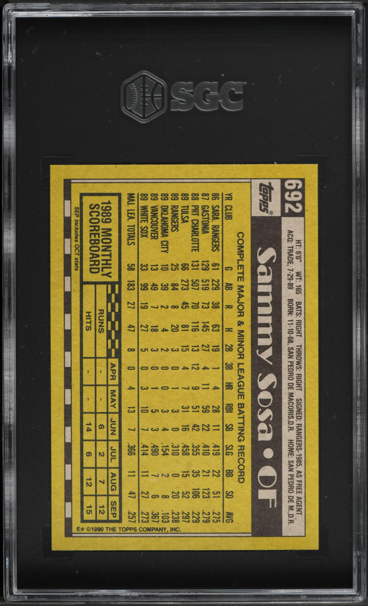 1990 Topps Sammy Sosa ROOKIE #692 SGC 10 GEM MINT