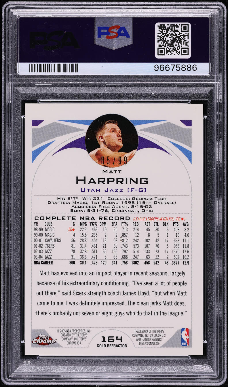 2004 Topps Chrome Gold Refractor Matt Harpring /99 #164 PSA 9 MINT